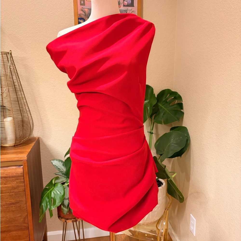 NWT Showpo Yolanda Asymmetric Draped Bodycon Red Mini Dress - Size 6